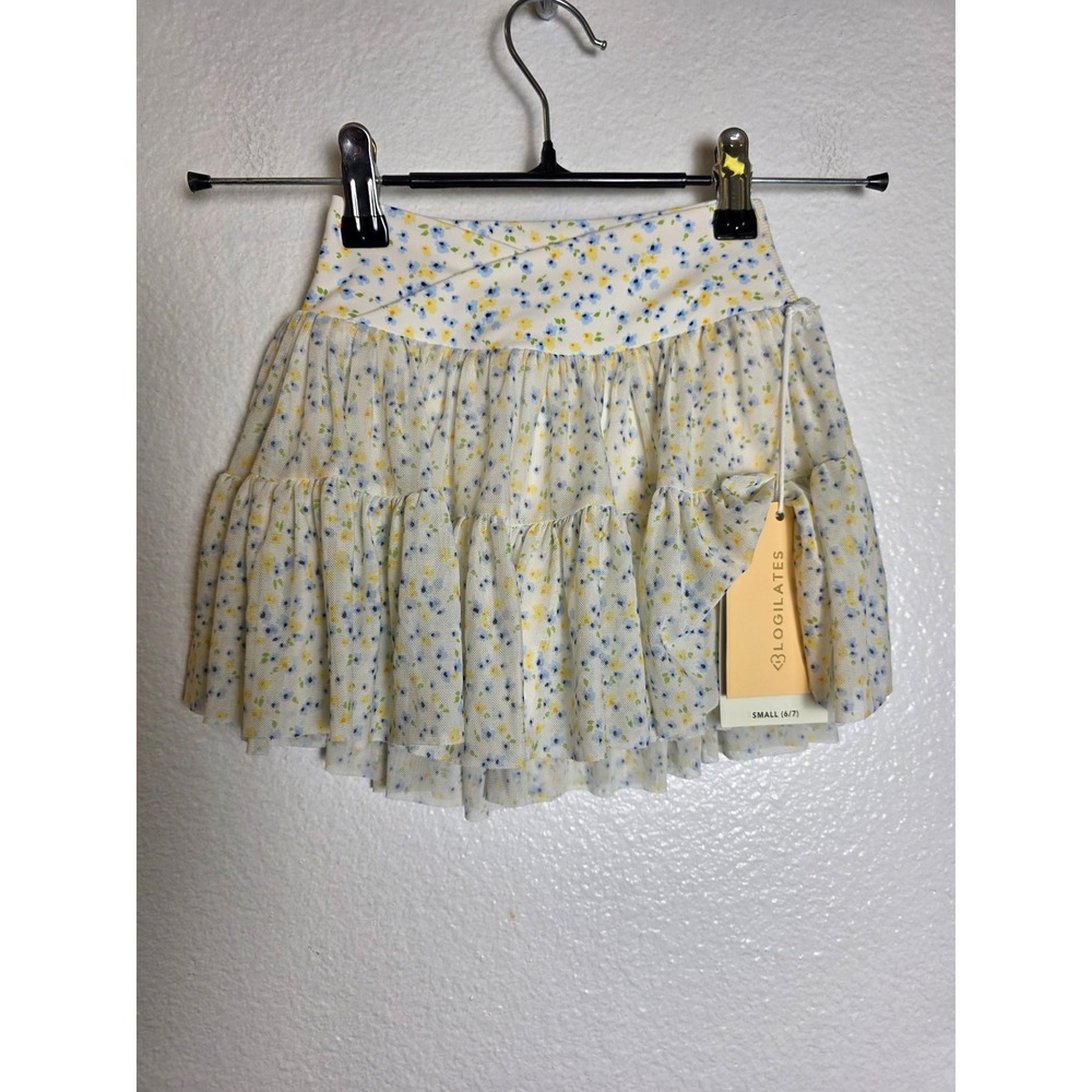 Blogilates Girls Ballerina Skort White Floral Print Blue Yellow Small 6/7